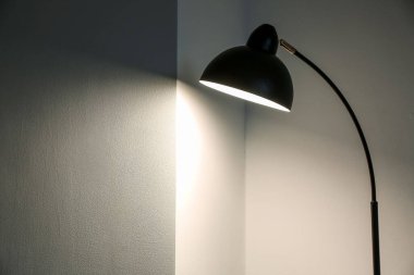 Işığın yanındaki odada şık bir lamba.