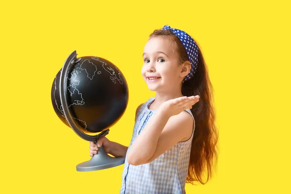 Cute Little Girl Globe Color Background — Stock Photo, Image