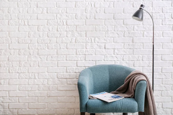 Armchair Lamp Light Brick Wall Room — Stock Photo, Image