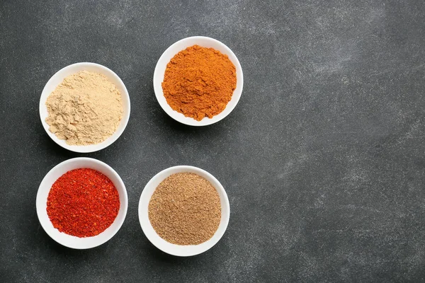 Bowls Different Spices Dark Background — Stock Photo, Image