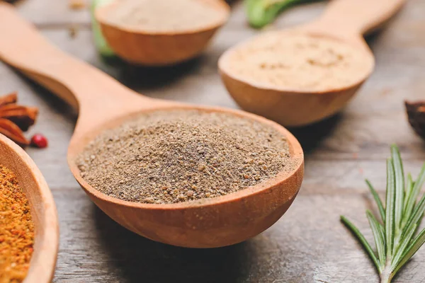 Spoon Pepper Powder Wooden Background Closeup — Stock Photo, Image