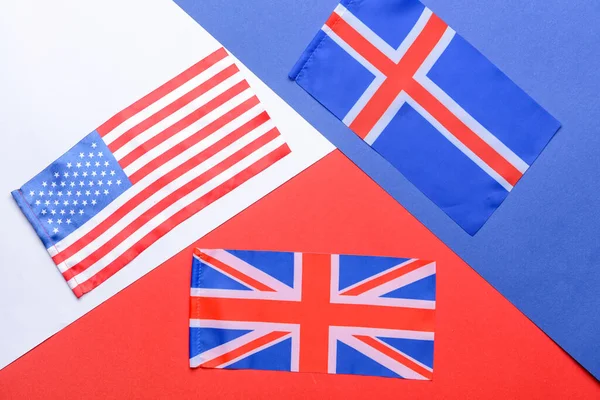 Different flags on color background