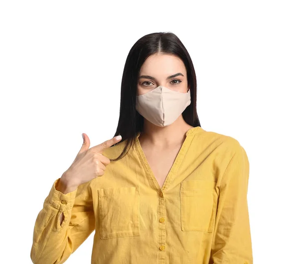 Elegante Mujer Joven Con Máscara Sobre Fondo Blanco — Foto de Stock