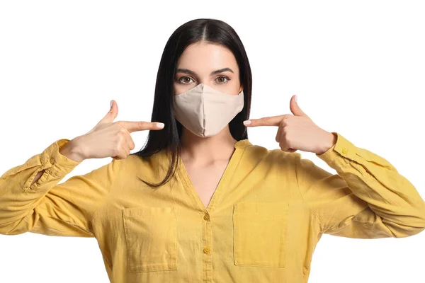 Stijlvolle Jonge Vrouw Met Masker Witte Achtergrond — Stockfoto