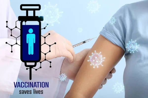 Läkare Som Vaccinerar Patienten Mot Covid Kliniken — Stockfoto