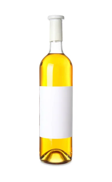 Botella Vino Con Etiqueta Blanco Sobre Fondo Blanco — Foto de Stock