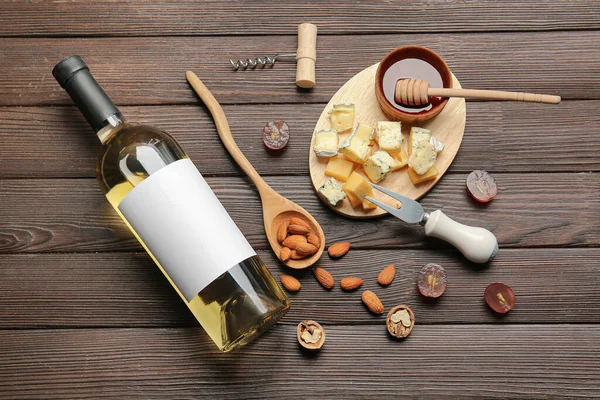 Composition Bottle Wine Wooden Background — Stock Photo, Image