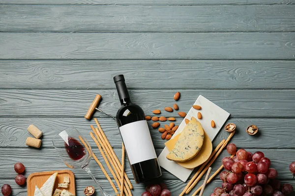 Composition Bottle Wine Wooden Background — Stock Photo, Image