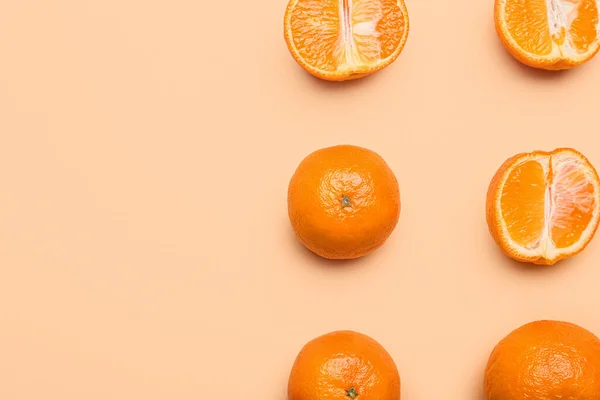 Süße Mandarinen Auf Farbigem Hintergrund — Stockfoto