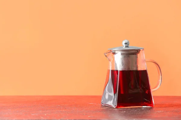 Teapot Hot Tea Color Background — Stock Photo, Image