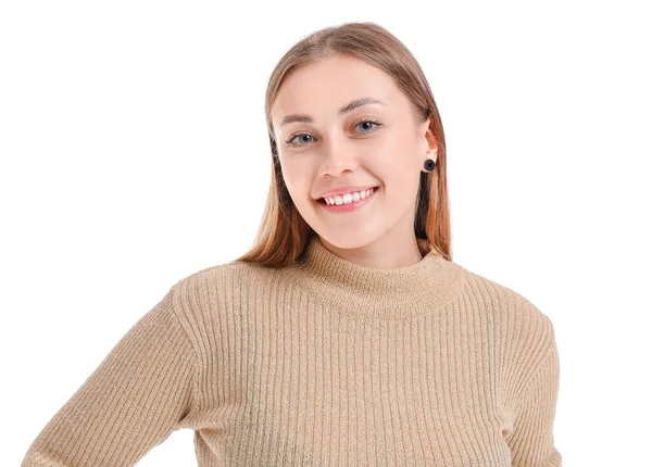 Happy Young Woman White Background — Stock Photo, Image