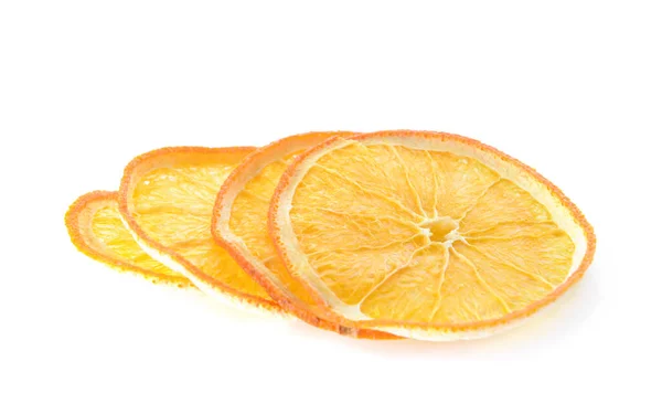 Gedroogde Sinaasappelschijfjes Witte Achtergrond — Stockfoto