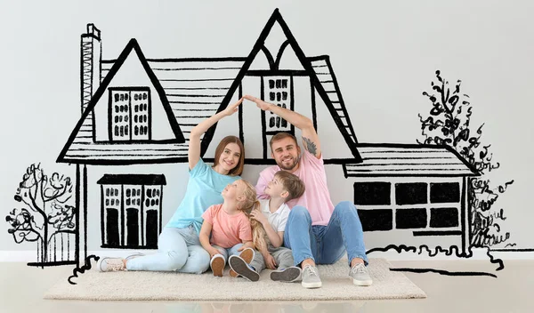 Familia Joven Soñando Con Mudarse Una Casa Nueva —  Fotos de Stock