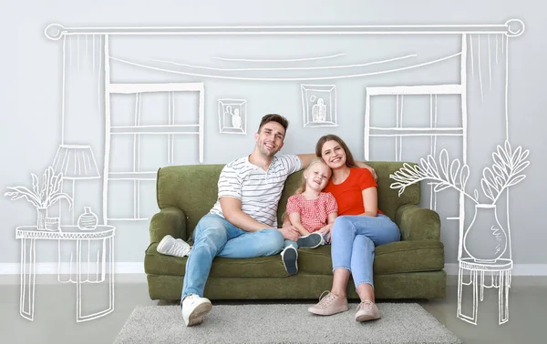 Familia Feliz Pensando Diseño Nueva Casa — Foto de Stock