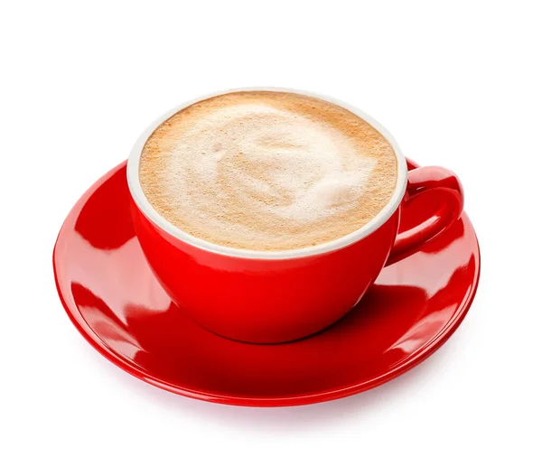 Cup Med Varm Cappuccino Kaffe Vit Bakgrund — Stockfoto