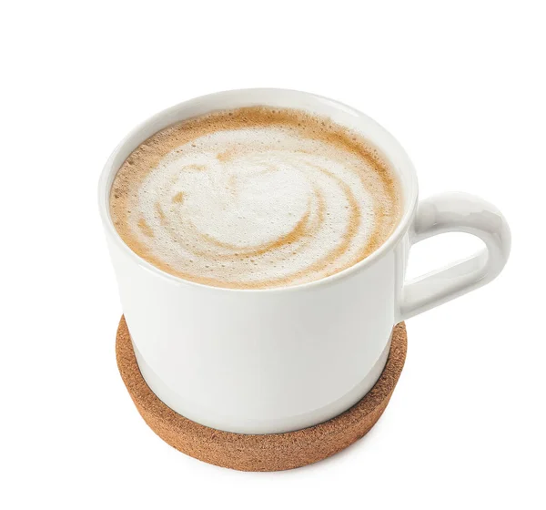 Xícara Café Cappuccino Quente Fundo Branco — Fotografia de Stock