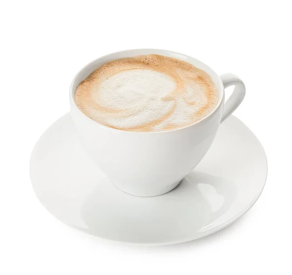 Cup Med Varm Cappuccino Kaffe Vit Bakgrund — Stockfoto