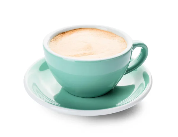 Secangkir Kopi Cappuccino Panas Dengan Latar Belakang Putih — Stok Foto