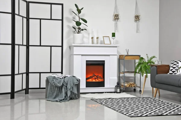 Interior Modern Living Room Fireplace — Stock Photo, Image