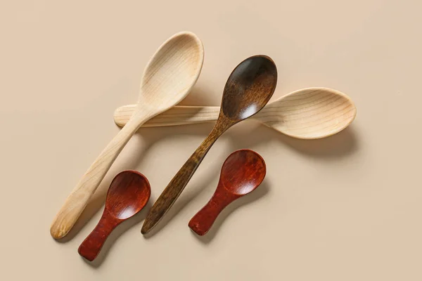 Different Wooden Spoons Light Background — Stock Photo, Image