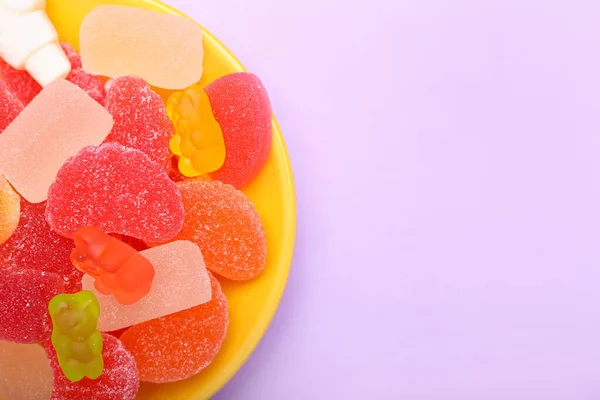 Plate Sweet Jelly Candies Color Background Closeup — Stock Photo, Image