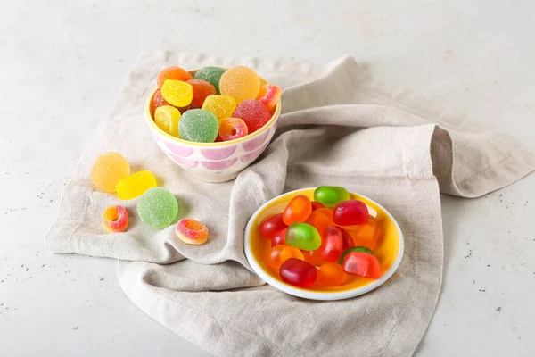 Bowl Sweet Jelly Candies Light Background — Stock Photo, Image
