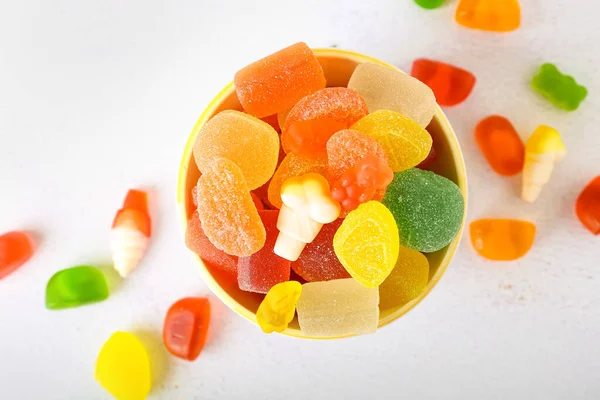 Bowl Tasty Jelly Candies Light Background — Stock Photo, Image