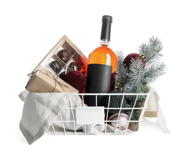 Gift Basket Products Christmas Decor White Background — Stock Photo, Image