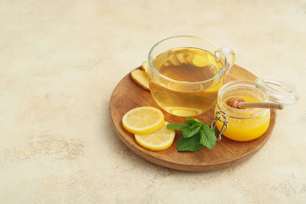 Cup Tea Ginger Mint Honey Light Background — Stock Photo, Image