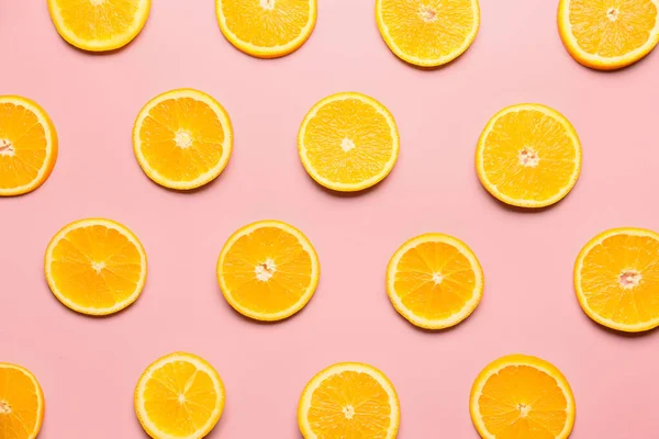 Slices Fresh Oranges Color Background — Stock Photo, Image