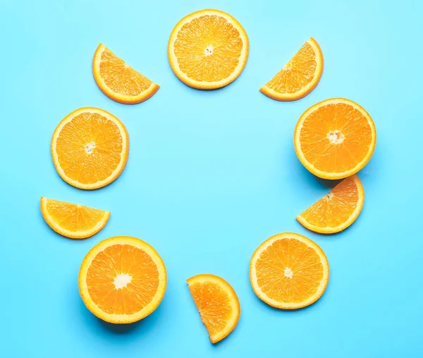 Frame Made Cut Fresh Oranges Color Background — Stock Photo, Image