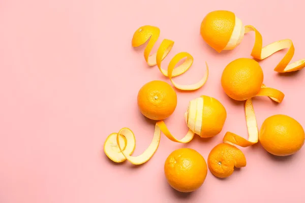 Fresh Oranges Peel Color Background — Stock Photo, Image