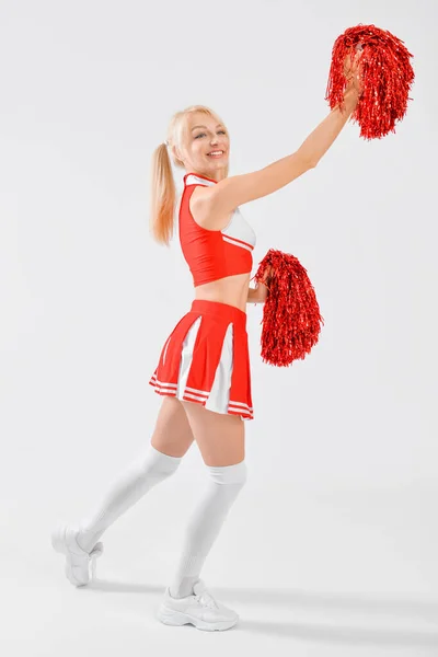 Beautiful Cheerleader Light Background — Stock Photo, Image