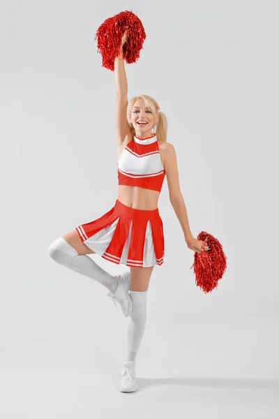 Mooie Cheerleader Lichte Achtergrond — Stockfoto