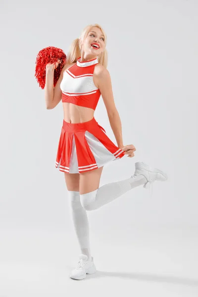 Beautiful Cheerleader Light Background — Stock Photo, Image