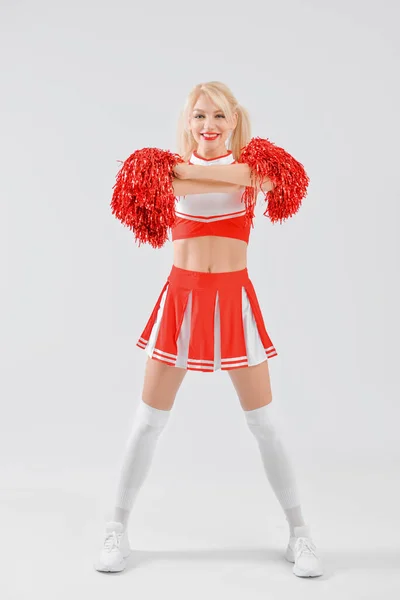 Beautiful Cheerleader Light Background — Stock Photo, Image
