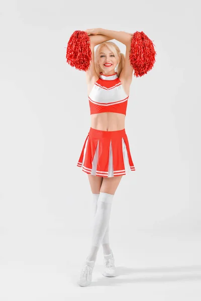 Beautiful Cheerleader Light Background — Stock Photo, Image