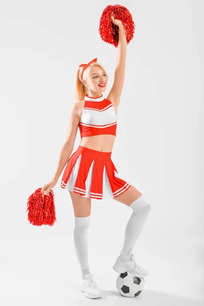 Beautiful Cheerleader Soccer Ball Light Background — Stock Photo, Image