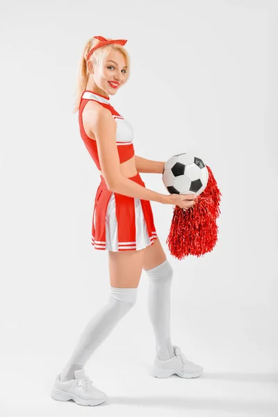 Beautiful Cheerleader Soccer Ball Light Background — Stock Photo, Image