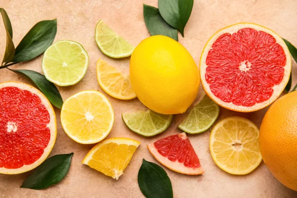 Different Citrus Fruits Color Background — Stock Photo, Image