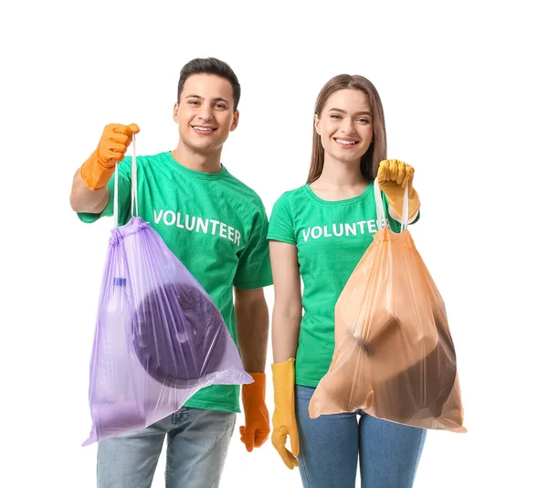 Volunteers Garbage White Background — Stock Photo, Image