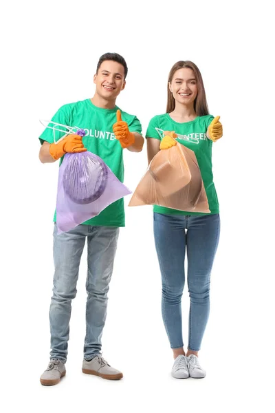 Volunteers Garbage Showing Thumb White Background — Stock Photo, Image