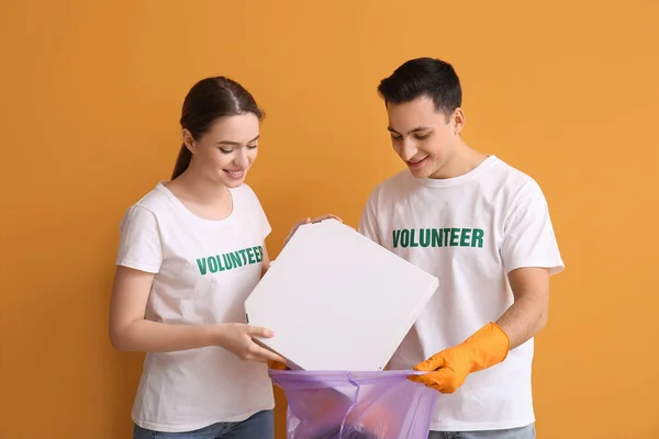 Volunteers Garbage Color Background — Stock Photo, Image