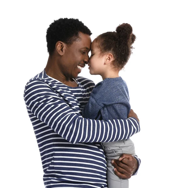 Portrait Happy African American Father His Little Daughter White Background — Stock Photo, Image