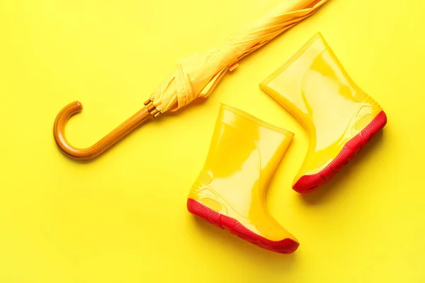 Gumboots Umbrella Color Background — Stock Photo, Image
