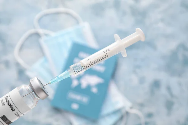 Covid Vaccine Syringe Color Background — Foto Stock