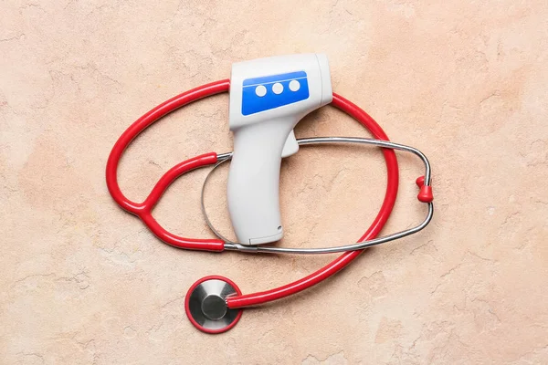 Infrared Thermometer Stethoscope Color Background — Stock Photo, Image