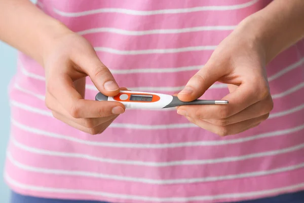 Woman Electronic Thermometer Closeup — Stock Photo, Image