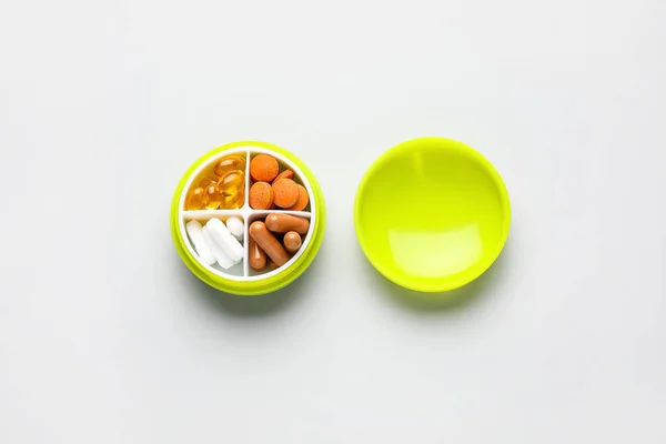 Container Different Pills Light Background — Stock Photo, Image