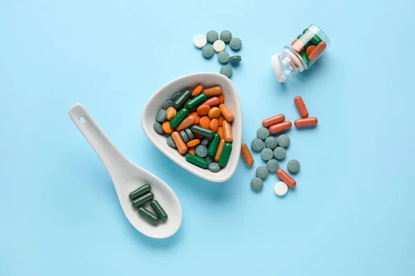 Composition Different Pills Color Background — Stock Photo, Image